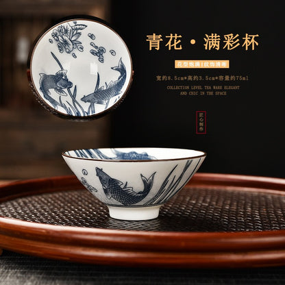 Blue and white porcelain teacup, Kung Fu cup