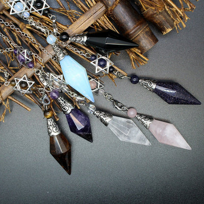 Natural stone double-pointed diamond-cut pendulum dream catcher six-pointed star pendant