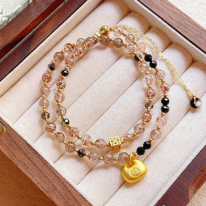 Black gold super seven double-layer beaded bracelet