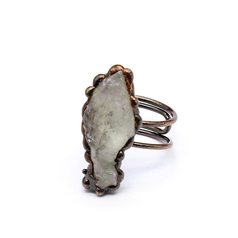 Retro personality natural agate geode ring crystal raw stone ring