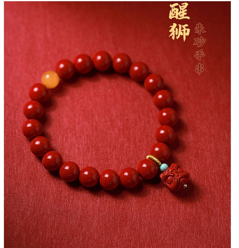 Cinnabar Lion Dance Chinese Style Bracelet 8mm