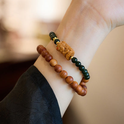 Taihang Thuja Zakiram and Hetian Jade Aged Red Oil Double Circle Bracelet