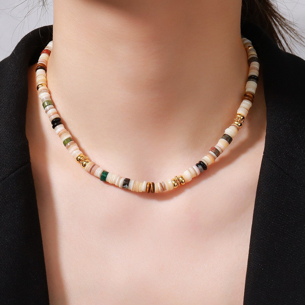 Mixed color beaded copper plated non-fading necklace clavicle chain