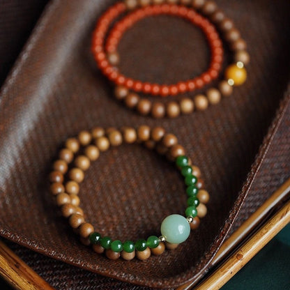 Old mountain sandalwood with jasper round beads bracelet 8mm