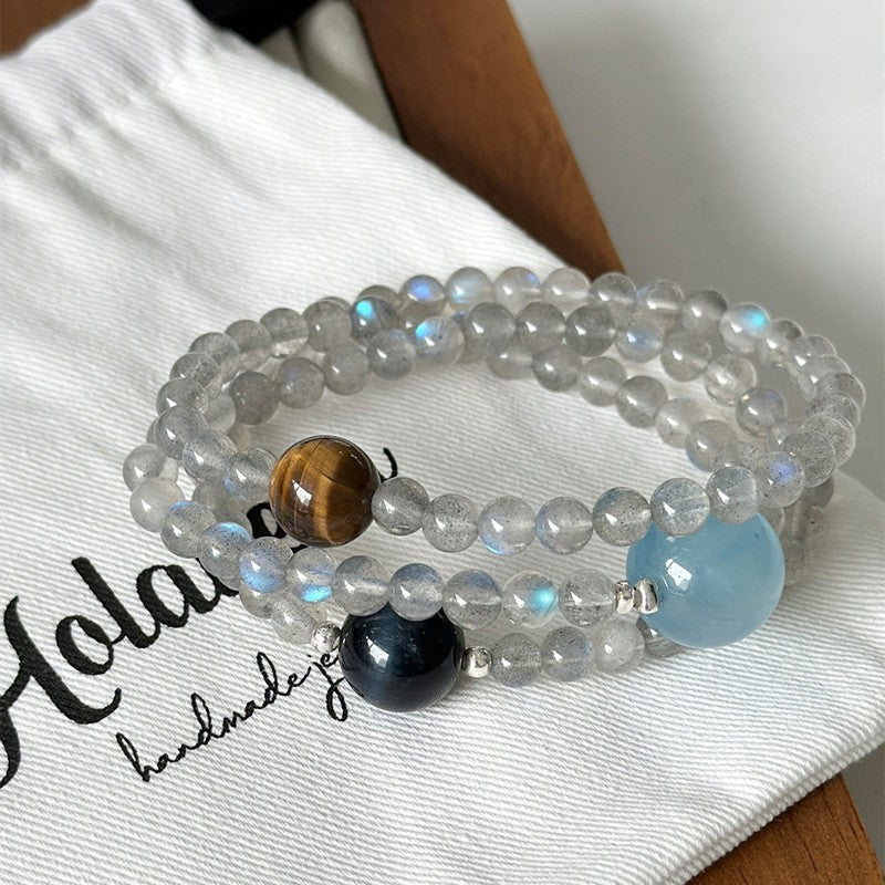 Moonstone with blue tiger eye crystal bracelet 7mm