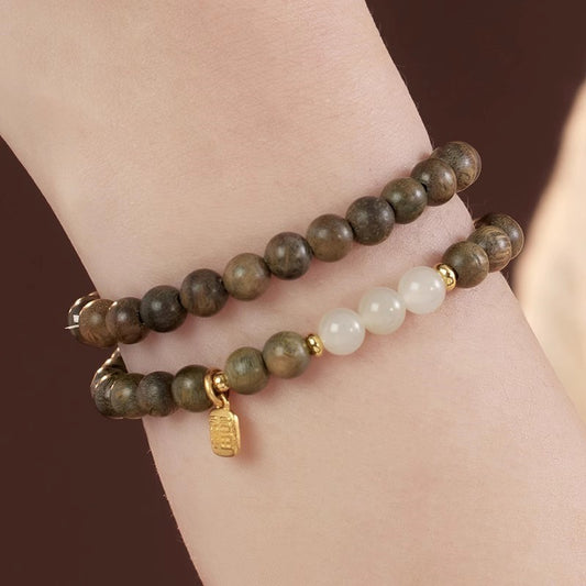 New Chinese style green sandalwood and Hetian jade bracelet