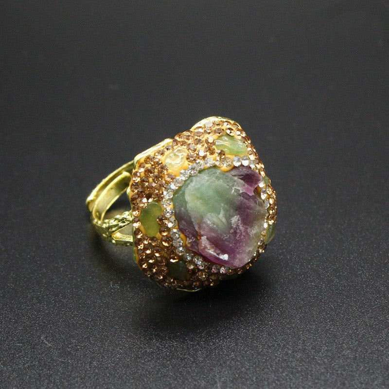 Retro and light luxury style natural amethyst raw stone ring