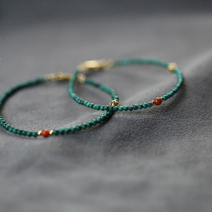 Malachite with South Red Agate 3mm Single Loop Bracelet