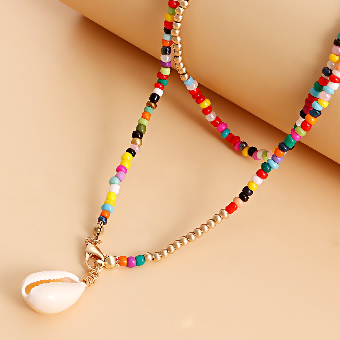 Bohemian Double Necklace Colorful Rice Beads Shell Necklace