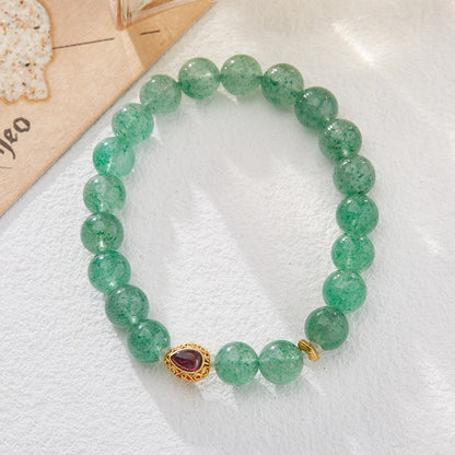 Green Strawberry Quartz Garnet Mermaid Tears Bracelet 8mm