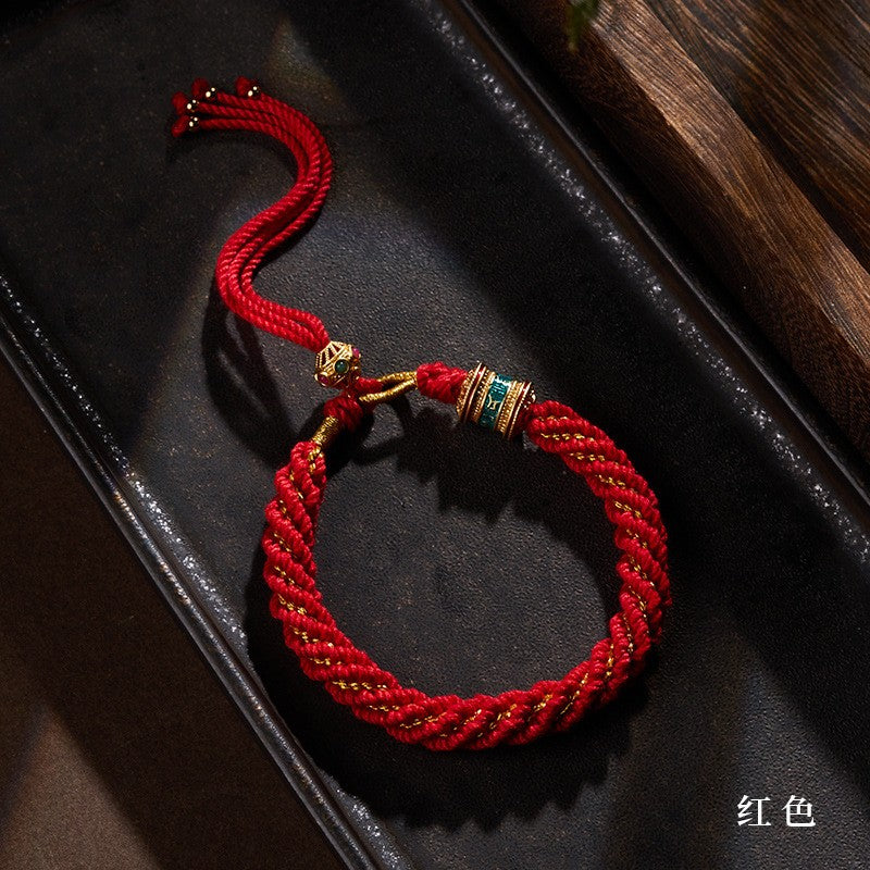 Hand-woven six-character mantra red string bracelet