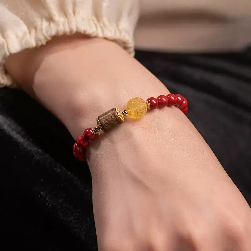 Cinnabar with beeswax agarwood bracelet 6/8mm