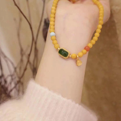 AMBER with Nanhong Hetian Jade Bracelet 6mm