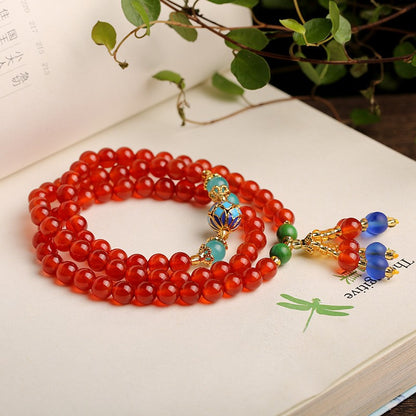 Red agate cloisonne auspicious cloud tassel bracelet