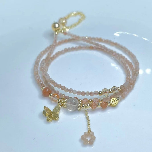 Moonstone Golden Strawberry Three-Circle Bracelet