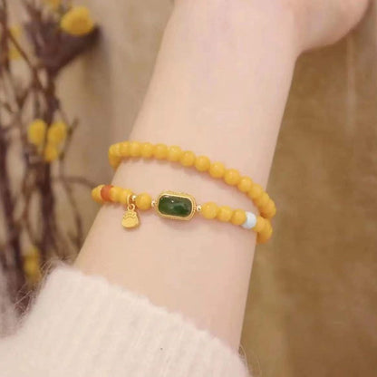 AMBER with Nanhong Hetian Jade Bracelet 6mm