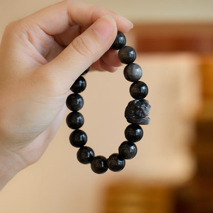 Natural obsidian Buddhist beads good luck lion awakening bracelet