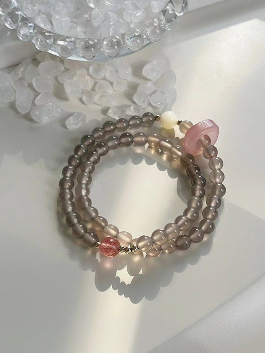 Temperamental White Butterfly Grey Agate Strawberry Crystal Bracelet