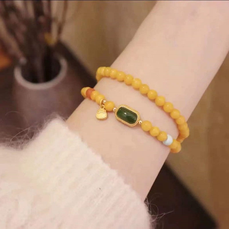 AMBER with Nanhong Hetian Jade Bracelet 6mm