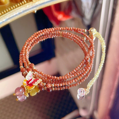 Wishing/Super Shining Golden Sandstone Strawberry Quartz Necklace Bracelet 2-3mm