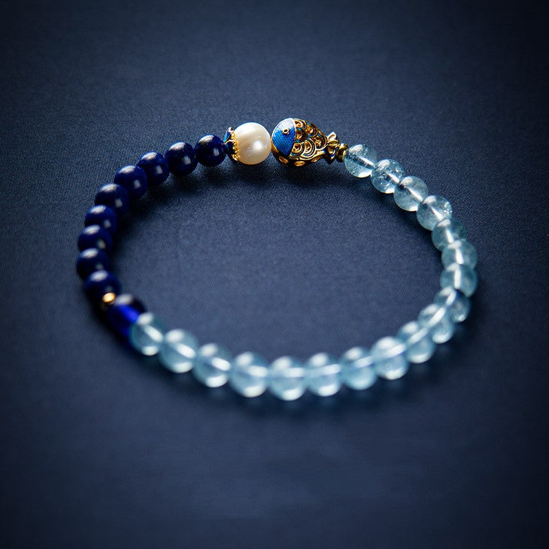 Lapis lazuli crystal blue enamel bracelet