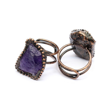 Retro personality natural agate geode ring crystal raw stone ring