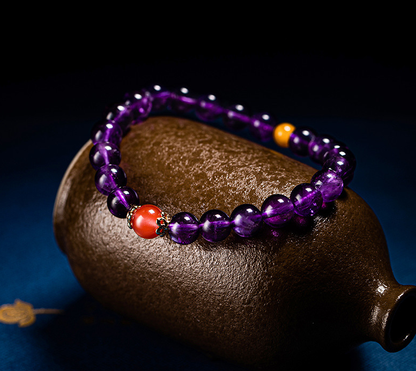 Amethyst with South Red Agate Beads AMBER Bracelet 8mm