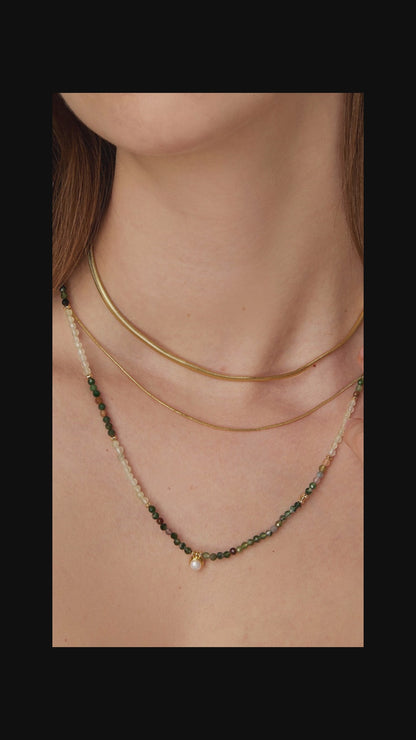 Black crystal green tourmaline natural stone faceted beaded necklace