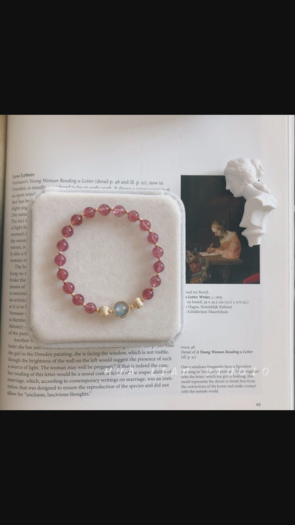 6mm Strawberry Quartz + Gray Moonlight Bracelet