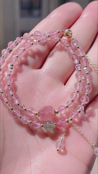 Strawberry Quartz Double Circle Bracelet