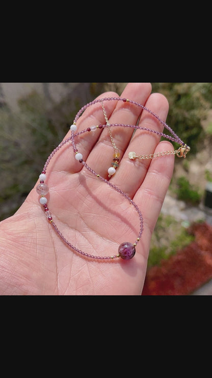 Amethyst Pearl Tourmaline Double Chain Bracelet