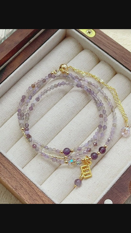 Amethyst three-circle bracelet necklace