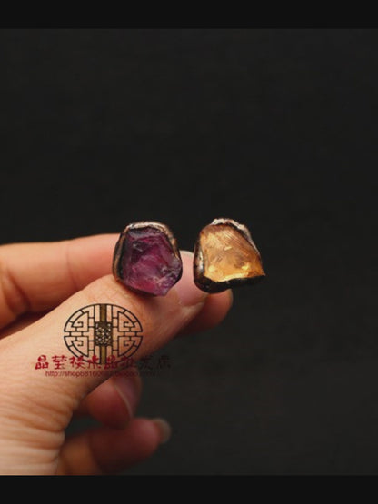 Medieval vintage purple fluorite raw stone ring