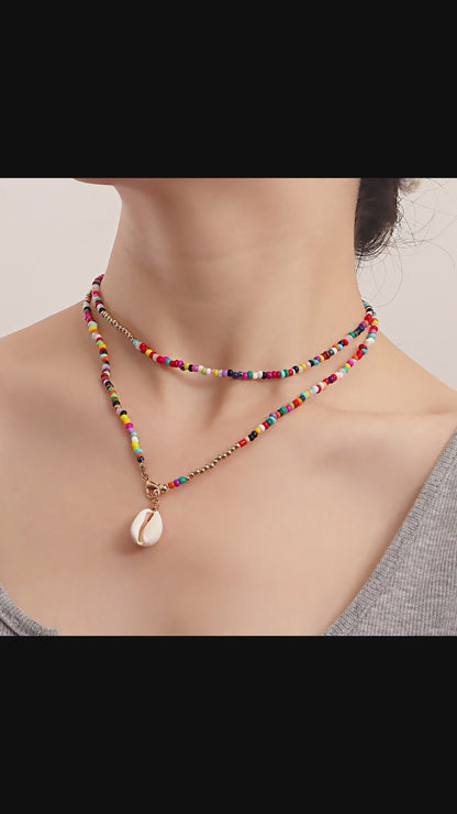 Bohemian Double Necklace Colorful Rice Beads Shell Necklace