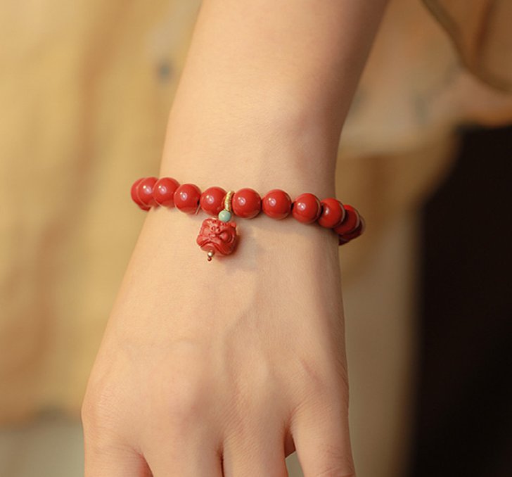 Cinnabar Lion Dance Chinese Style Bracelet 8mm