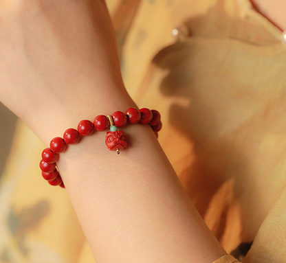 Cinnabar Lion Dance Chinese Style Bracelet 8mm